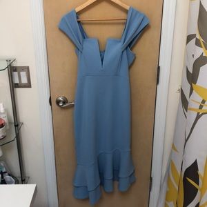 Blue cold shoulder midi dress